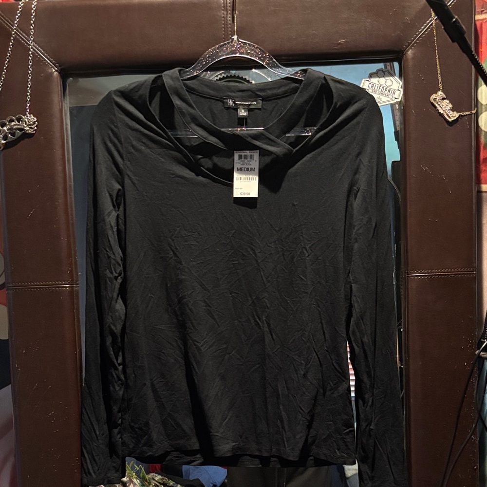 INC International Concepts Black Long Sleeve Top